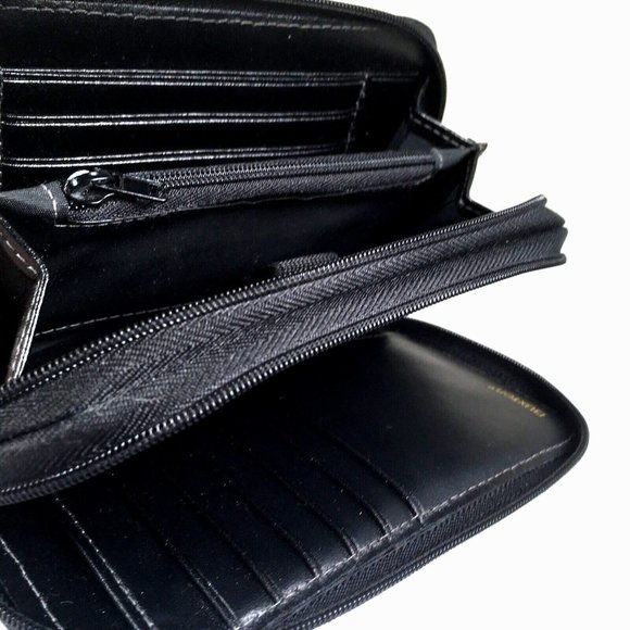 Buxton Black Leather Multicompartment Zip Clutch Wallet - Picture 3 of 12